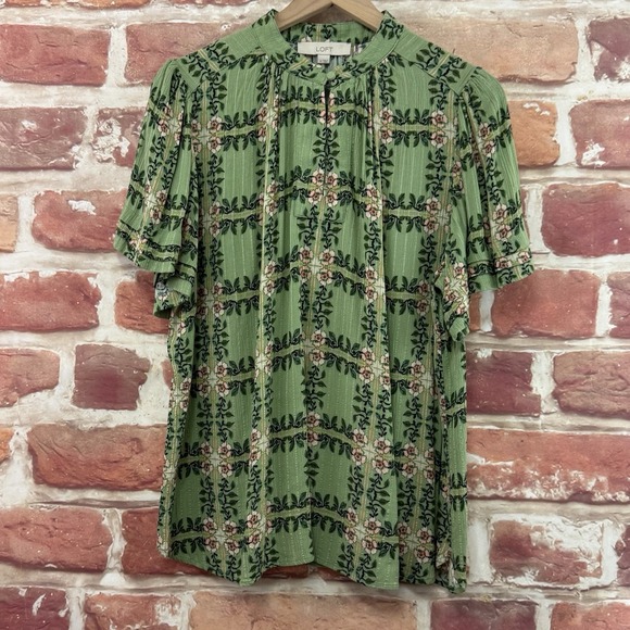 Ann Taylor Tops - Ann Taylor Loft Top Womens Medium Green Chic Garden Floral Plaid Casual Shirt